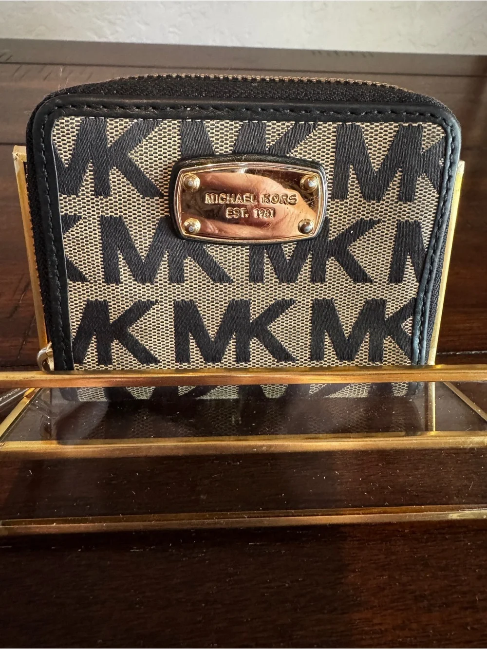 Michael Kors Beige and Black MK Logo Crossbody with Matching Wallet